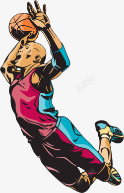 篮球联赛跳跃灌篮卡通插画高清图片