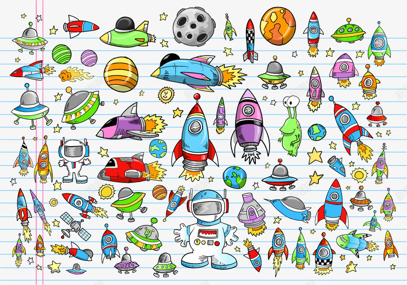 卡通外太空生物矢量图eps免抠素材_新图网 https://ixintu.com 卡通 外太空生物 宇航员 手绘 月球 火箭 矢量图