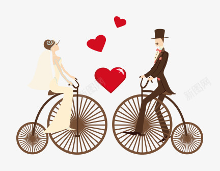 卡通骑自行车的情侣png免抠素材_新图网 https://ixintu.com 创意 卡通骑自行车的情侣 婚庆元素 婚礼 爱心 车轮