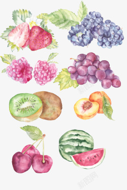 黄桃蓝莓手绘水彩水果插画高清图片