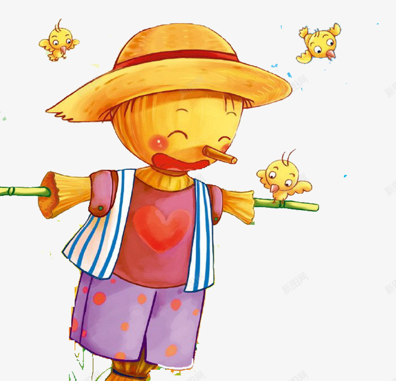 开心的稻草人png免抠素材_新图网 https://ixintu.com 守护 开心 稻草人 鸟儿