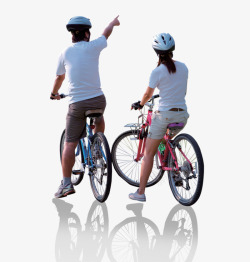 停着的自行车骑自行车停着看风景的情侣高清图片