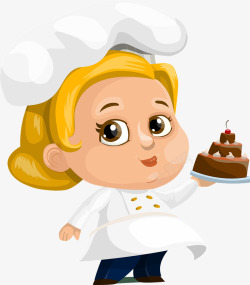 外国厨师捧着蛋糕的金发小女孩高清图片