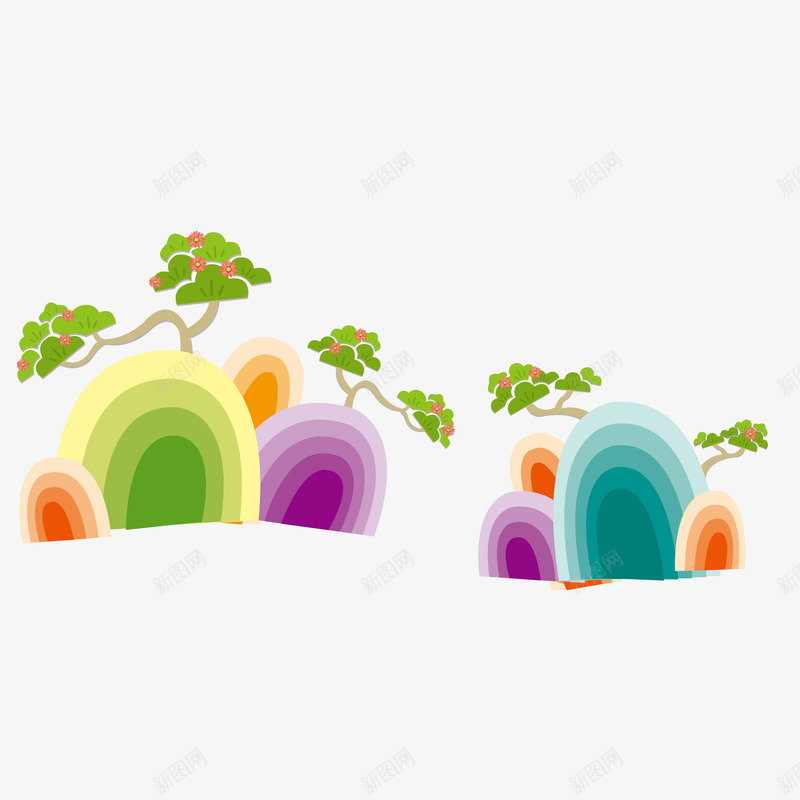 涂鸦树木与小山png免抠素材_新图网 https://ixintu.com 儿童节素材 小山 树木 涂鸦的