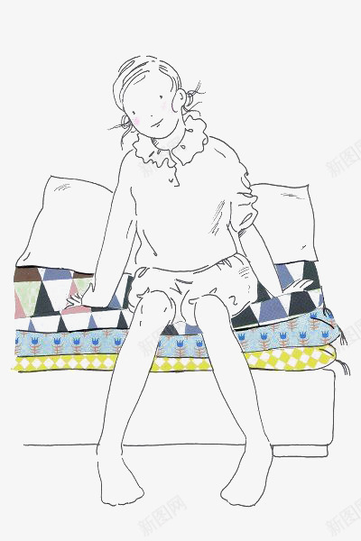 涂鸦小女孩png免抠素材_新图网 https://ixintu.com 卡通 小女孩 手绘 插画 枕头 涂鸦 绘本