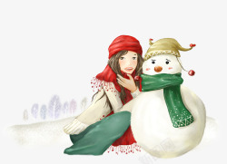 美丽的雪人怕冷的小女孩高清图片