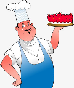 手绘红脸厨师草莓蛋糕素材