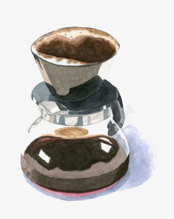 高汤复古烹饪手绘水彩咖啡壶高清图片