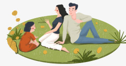 坐在草坪手绘卡通插画插图国际家庭日一家高清图片