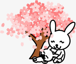 瓜藤下的兔子樱花树下的兔子矢量图高清图片