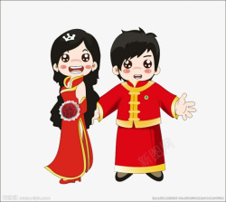 中国风浪漫卡通婚庆小情侣素材