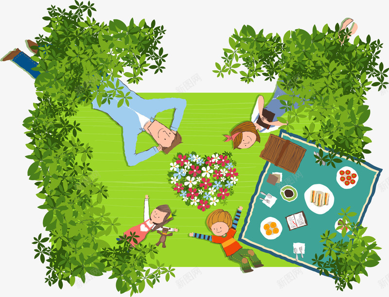 卡通插画一家人草地野餐png免抠素材_新图网 https://ixintu.com 一家人 仰面躺着 卡通 可爱插图 插画 草地 草地上的人 野餐