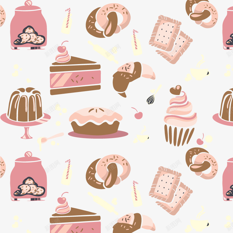 卡通甜点矢量图ai免抠素材_新图网 https://ixintu.com 甜品 粉色 蛋糕 饼干 矢量图