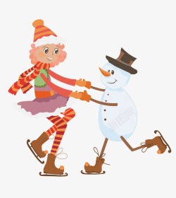 冬天卡通人物滑旱冰的雪人高清图片