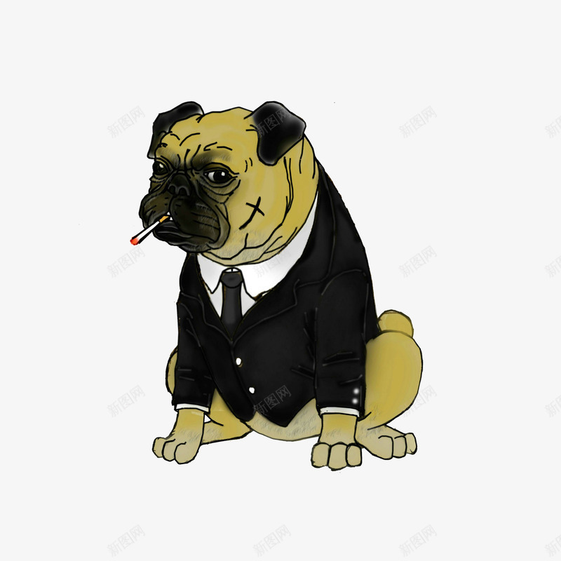抽烟不高兴的狗先生png免抠素材_新图网 https://ixintu.com 不高兴卡通 抽烟的狗先生 眼神不屑 西装革履