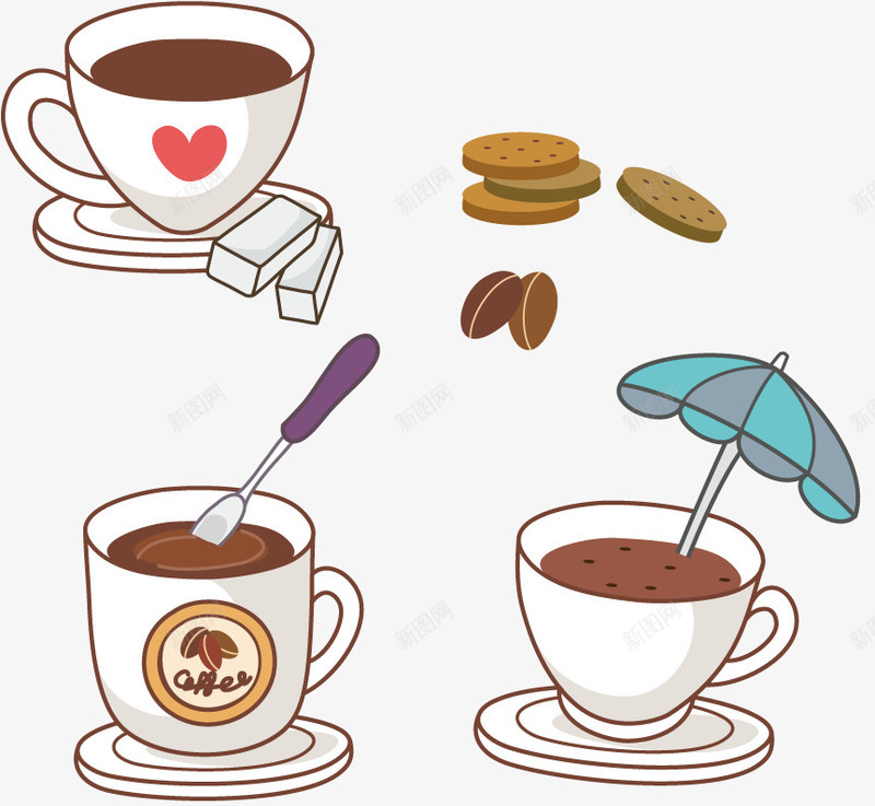 手绘咖啡杯矢量图ai免抠素材_新图网 https://ixintu.com 咖啡 咖啡杯 咖啡豆 饼干 矢量图