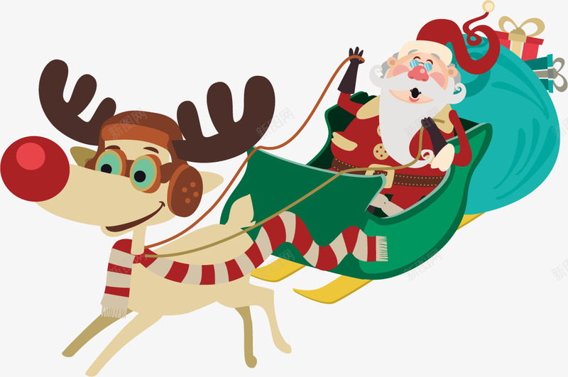 麋鹿和圣诞老人png免抠素材_新图网 https://ixintu.com 卡通 圣诞老人 福袋 麋鹿