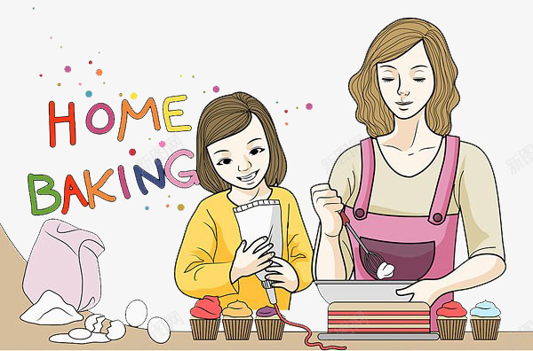 母女俩做蛋糕png免抠素材_新图网 https://ixintu.com 做蛋糕 卡通 母女俩 餐具