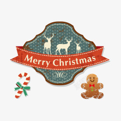 麋鹿邮票复古圣诞节主题元素矢量图高清图片