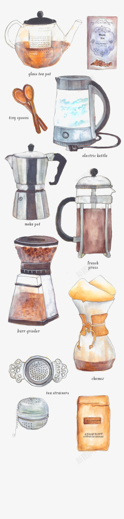 水彩咖啡壶素材