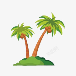 绿色棕色盘子沙滩绿色椰子树棕色椰子高清图片