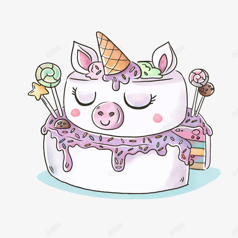 卡通动物蛋糕食物矢量图ai免抠素材_新图网 https://ixintu.com 卡通 小猪 手绘 蛋糕设计 食物设计 矢量图