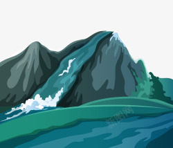 高山流水图标卡通手绘高山流水图标高清图片