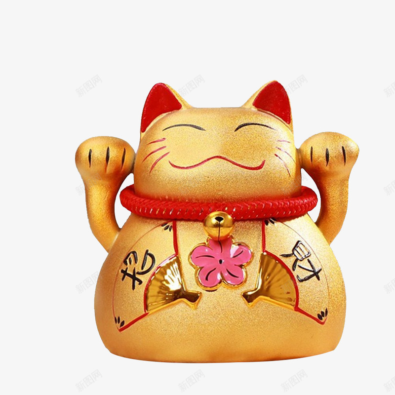 红色花金色招财猫png免抠素材_新图网 https://ixintu.com 富贵 红色花 财富 财源广进 金色 金色招财猫