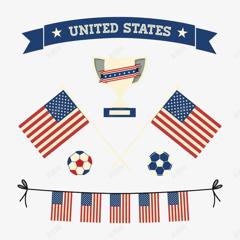 美国足球png免抠素材_新图网 https://ixintu.com 美国国旗 美国足球背景图案 美国风格背景