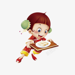 中国风端着饺子的女孩图素材