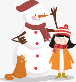 圣诞节冬天可爱女孩雪人矢量图素材