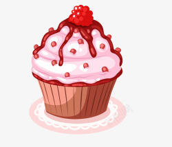 卡通手绘粉色纸杯蛋糕素材