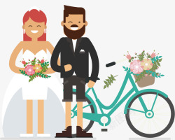 短裙婚纱创意自行车婚礼小人矢量图高清图片