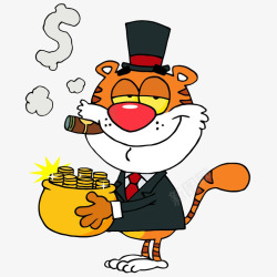 雪茄免费png下载卡通开心的微笑的猫显示抱着钱袋高清图片