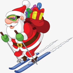 熘冰女孩背礼物包滑雪的圣诞老人高清图片