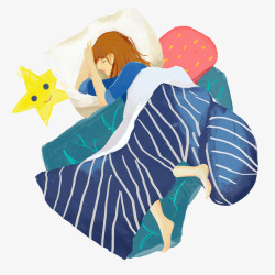 床上睡觉的美女手绘卡通美女睡觉高清图片