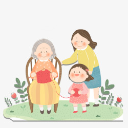 奶奶织毛衣温馨一家人高清图片