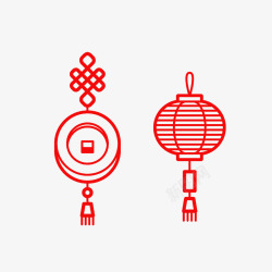 红色铜钱手绘中国风春节挂件高清图片