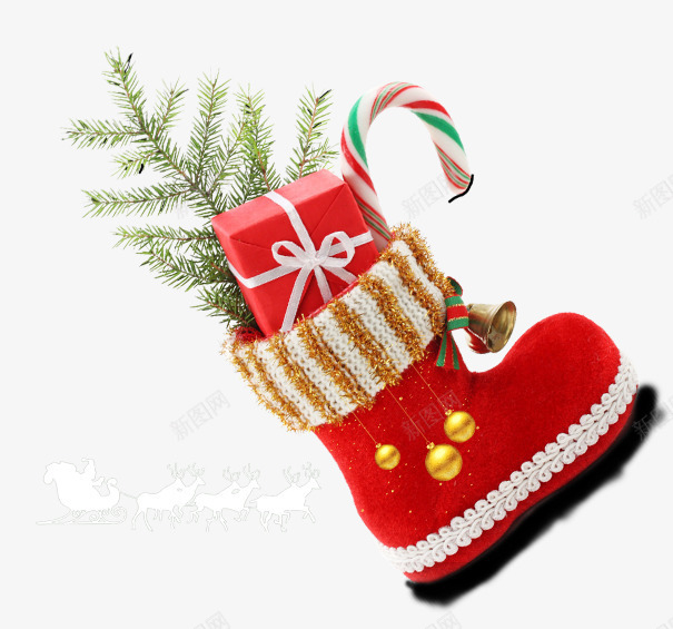 装礼物的靴子psd免抠素材_新图网 https://ixintu.com 圣诞狂欢 圣诞节 礼物 装饰图案 送礼 靴子