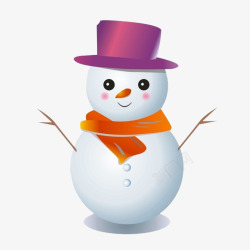 白色围巾带着紫色帽子的雪人高清图片