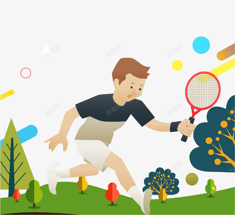 卡通手绘网球比赛插画psd免抠素材_新图网 https://ixintu.com 卡通手绘 插画 比赛 水彩运动场 网球 草地 运动员 运动场