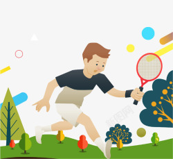 卡通手绘网球比赛插画素材
