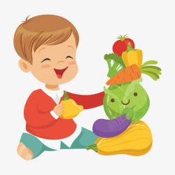 卡通蔬菜和小男孩素材