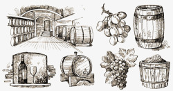 木桶插画葡萄酒矢量图高清图片