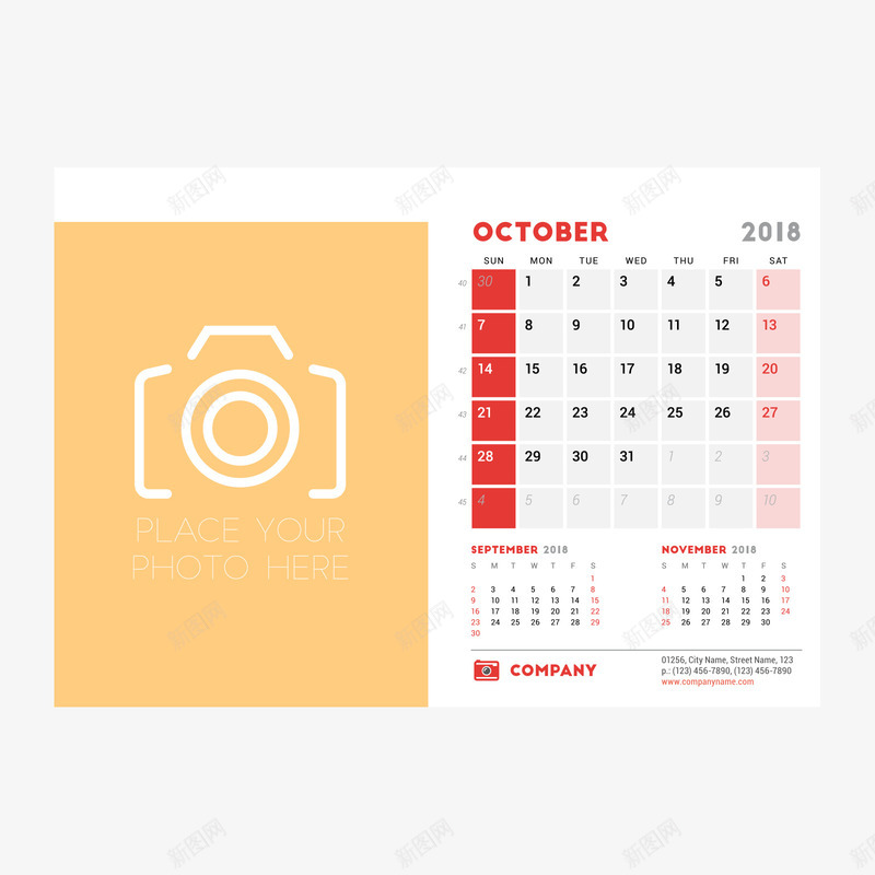 黄色2018十月年历挂历矢量图ai免抠素材_新图网 https://ixintu.com 2018 十月 十月日历 年历挂历 红色 黄色 矢量图