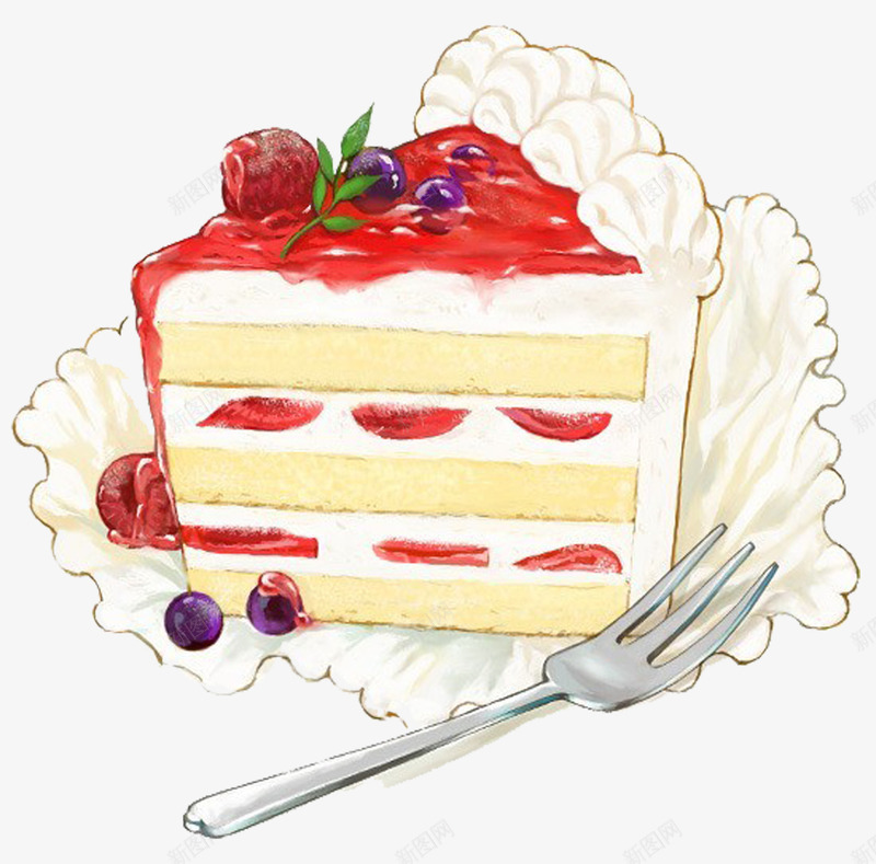 手绘美味蛋糕叉子png免抠素材_新图网 https://ixintu.com 卡通蛋糕 手绘 手绘蛋糕 蛋糕素材