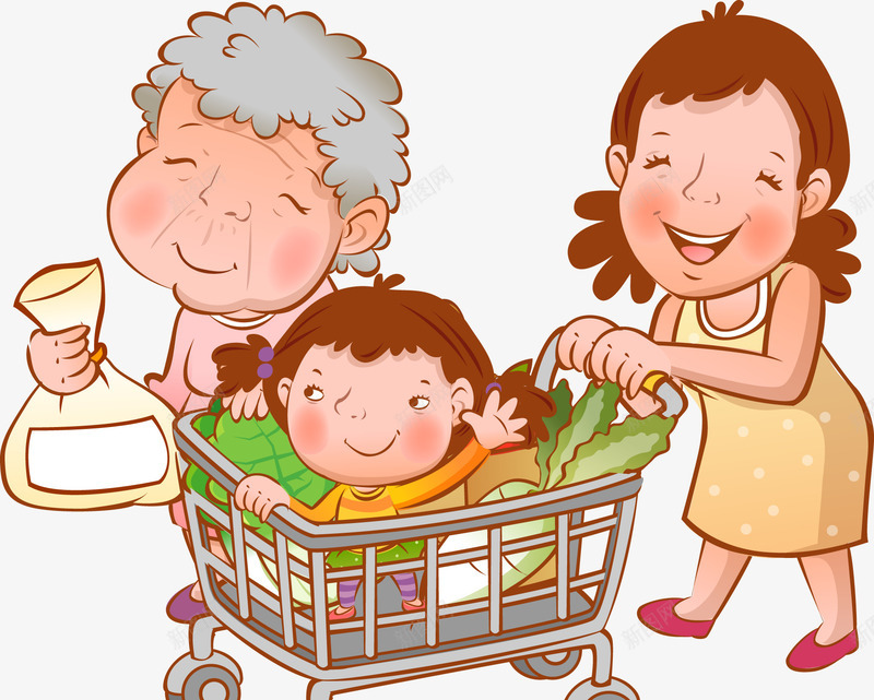 卡通png免抠素材_新图网 https://ixintu.com 买菜 人物 卡通 可爱 家庭 手绘 购物 逛超市