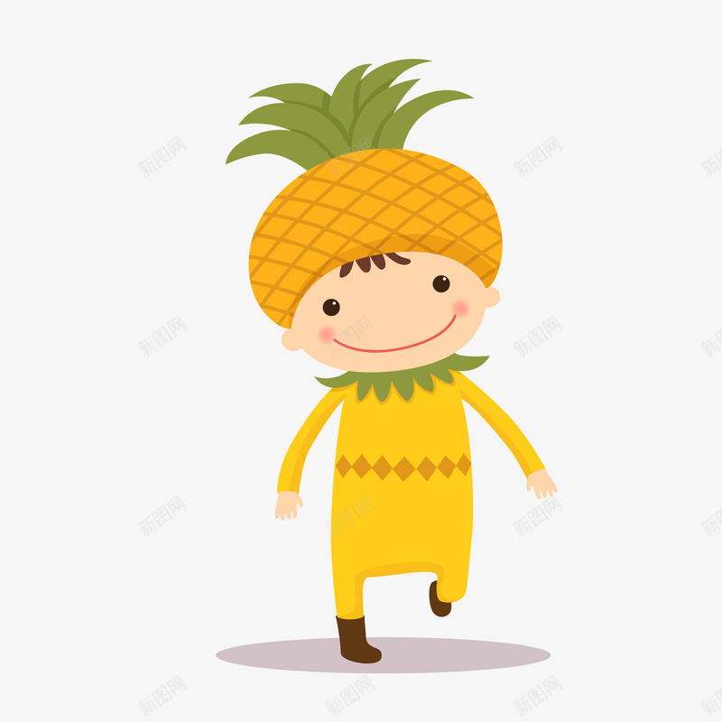 卡通穿着水果服装的儿童矢量图ai免抠素材_新图网 https://ixintu.com 儿童生活节 儿童节 水果 菠萝 黄色 矢量图