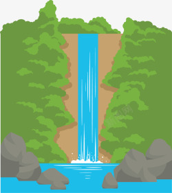 高山的流水绿色树林高山瀑布矢量图高清图片