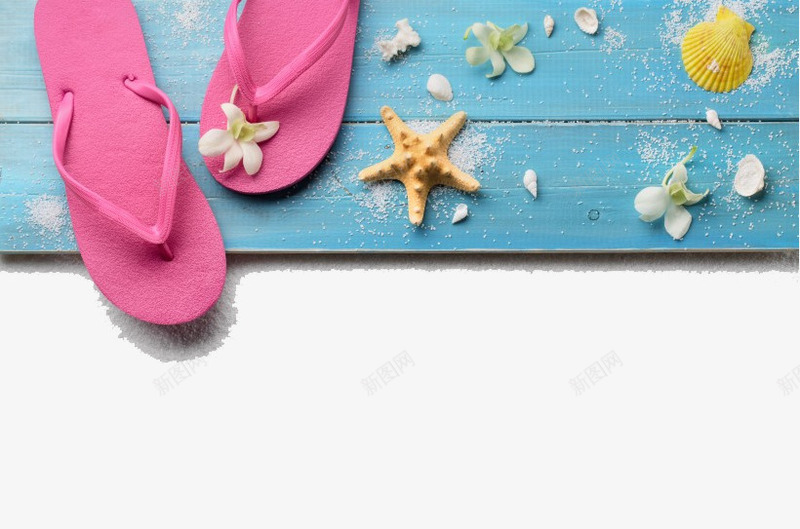 粉色拖鞋png免抠素材_新图网 https://ixintu.com 木板 海星 粉色 蓝色